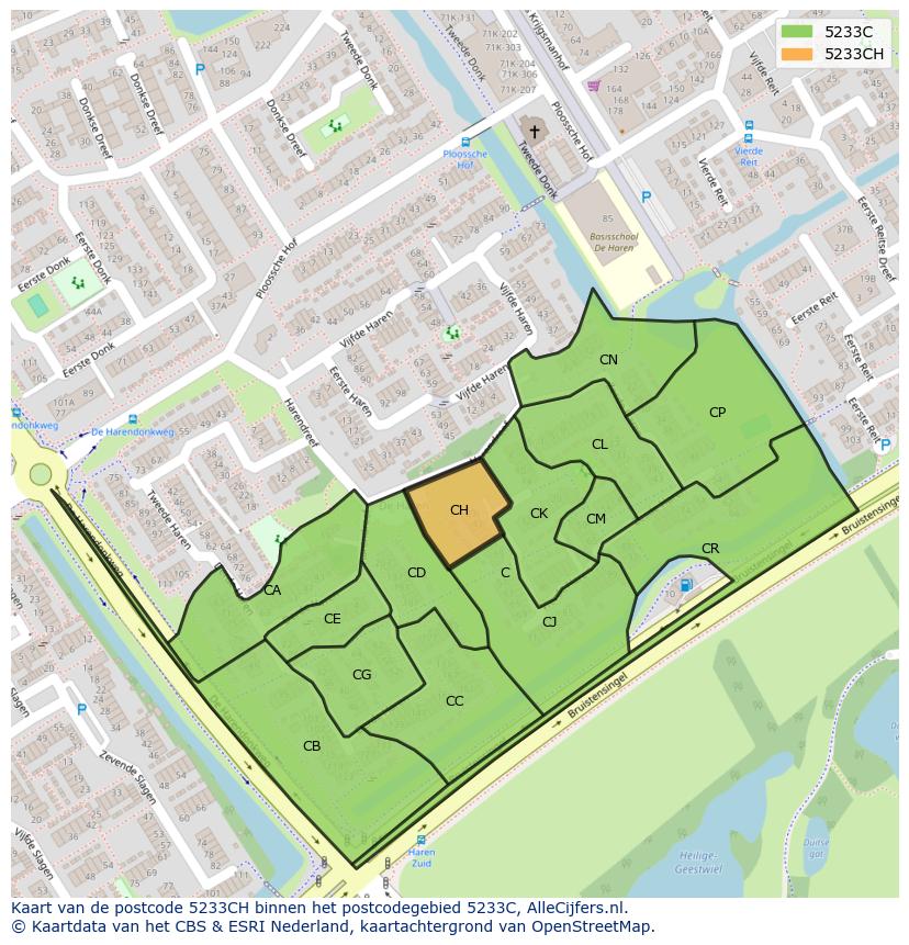 Afbeelding van het postcodegebied 5233 CH op de kaart.