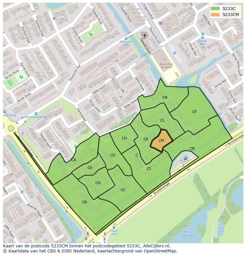 Afbeelding van het postcodegebied 5233 CM op de kaart.