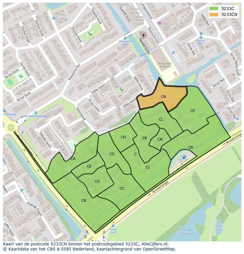 Afbeelding van het postcodegebied 5233 CN op de kaart.