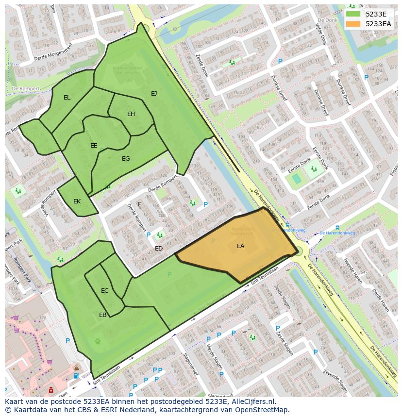 Afbeelding van het postcodegebied 5233 EA op de kaart.