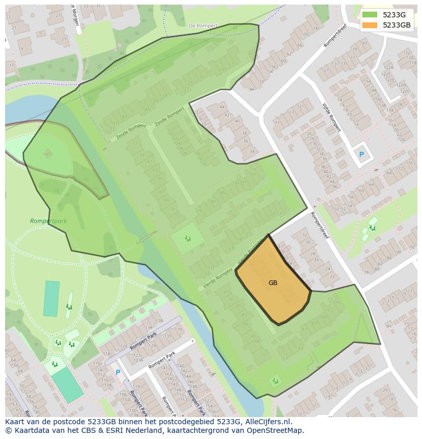 Afbeelding van het postcodegebied 5233 GB op de kaart.