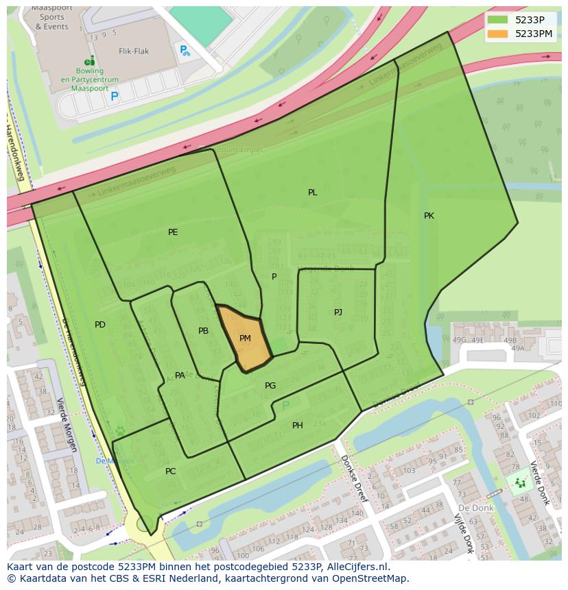 Afbeelding van het postcodegebied 5233 PM op de kaart.