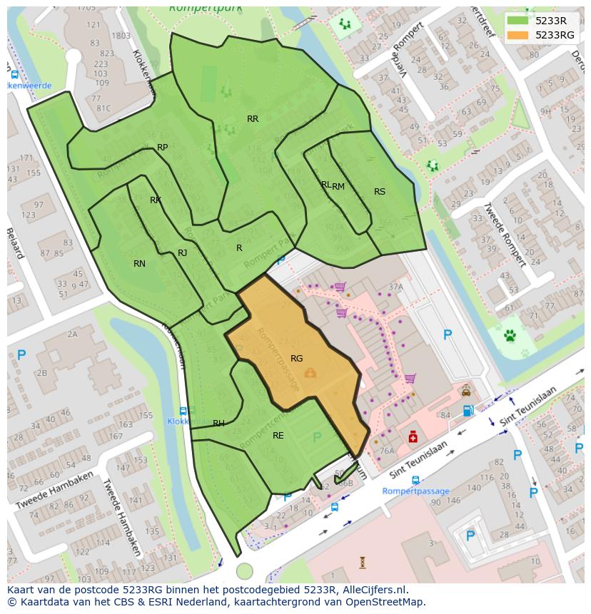 Afbeelding van het postcodegebied 5233 RG op de kaart.