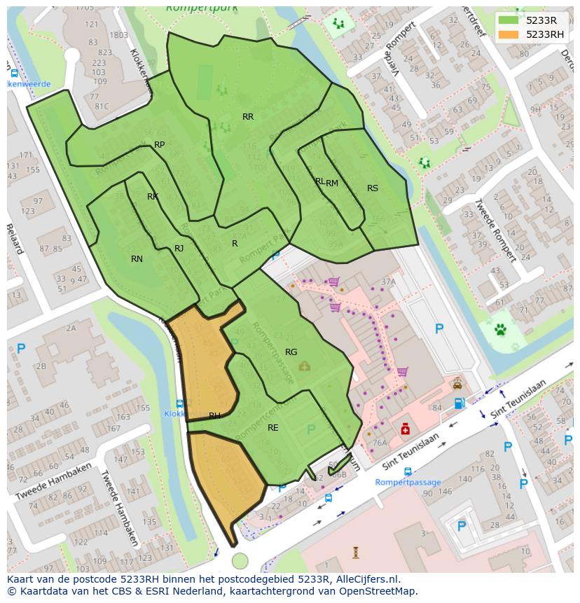 Afbeelding van het postcodegebied 5233 RH op de kaart.