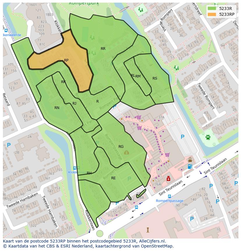 Afbeelding van het postcodegebied 5233 RP op de kaart.