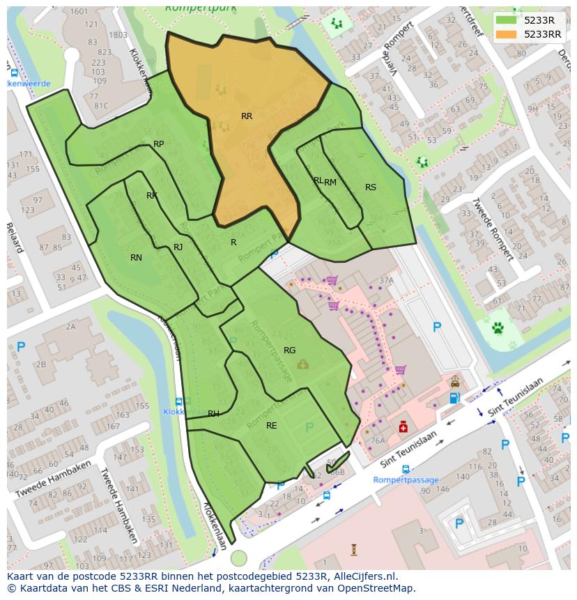 Afbeelding van het postcodegebied 5233 RR op de kaart.