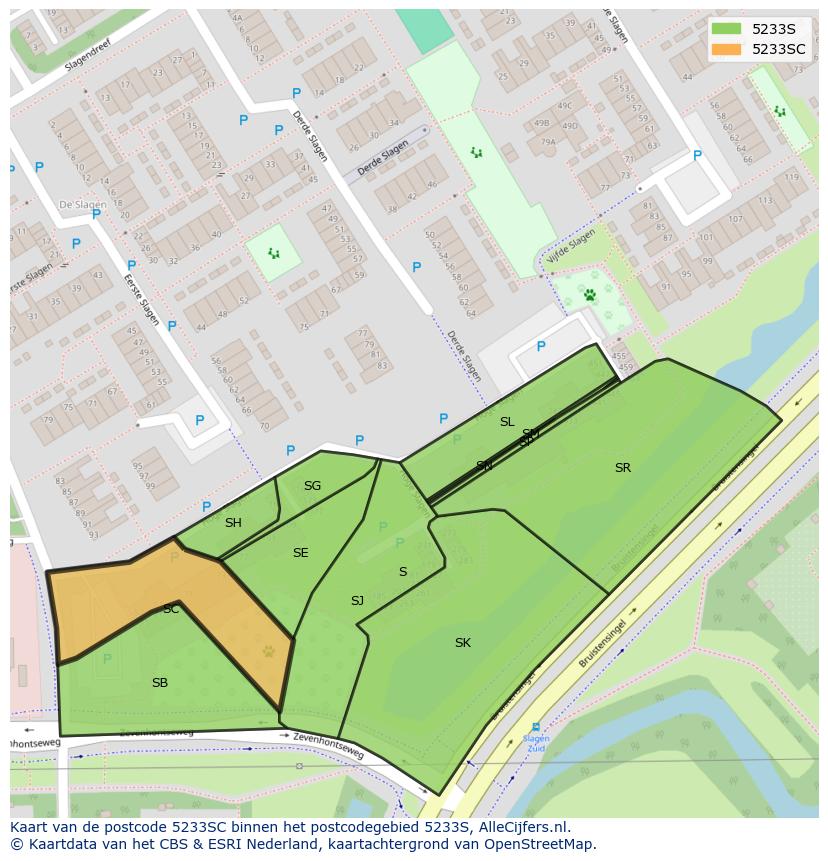 Afbeelding van het postcodegebied 5233 SC op de kaart.