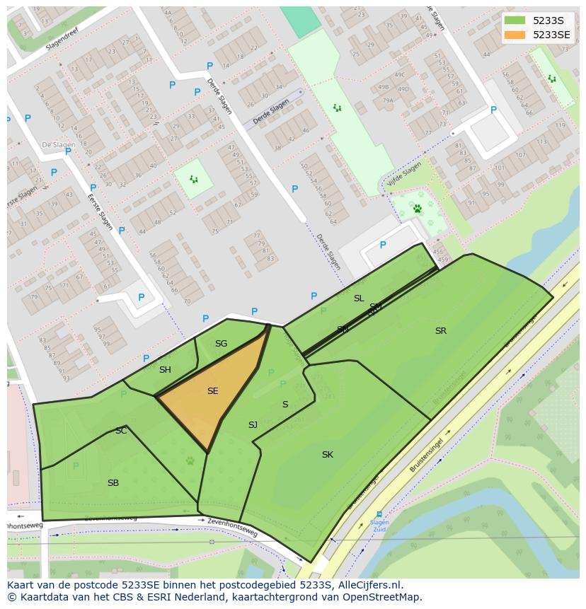 Afbeelding van het postcodegebied 5233 SE op de kaart.