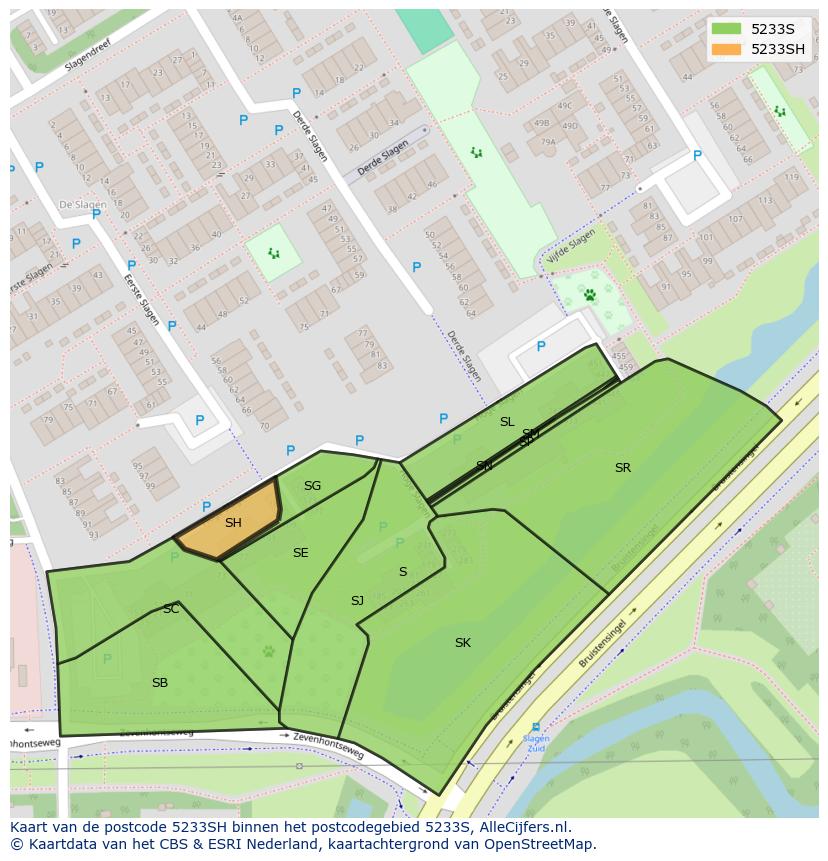 Afbeelding van het postcodegebied 5233 SH op de kaart.