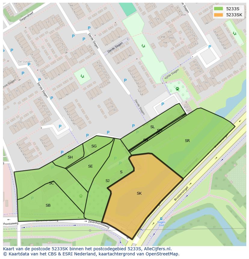 Afbeelding van het postcodegebied 5233 SK op de kaart.