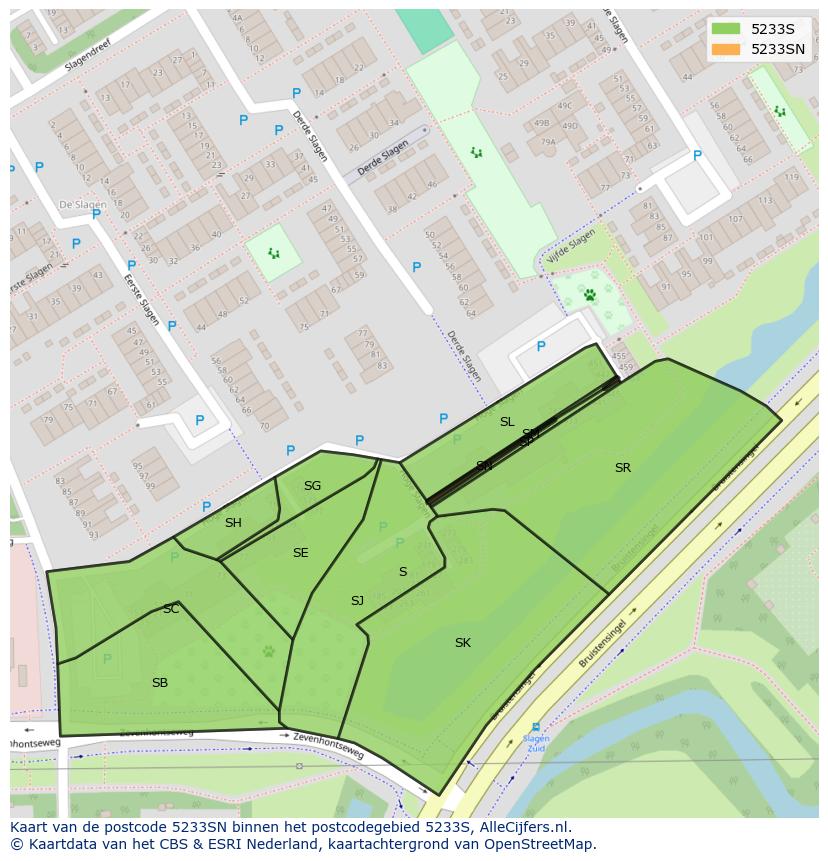 Afbeelding van het postcodegebied 5233 SN op de kaart.