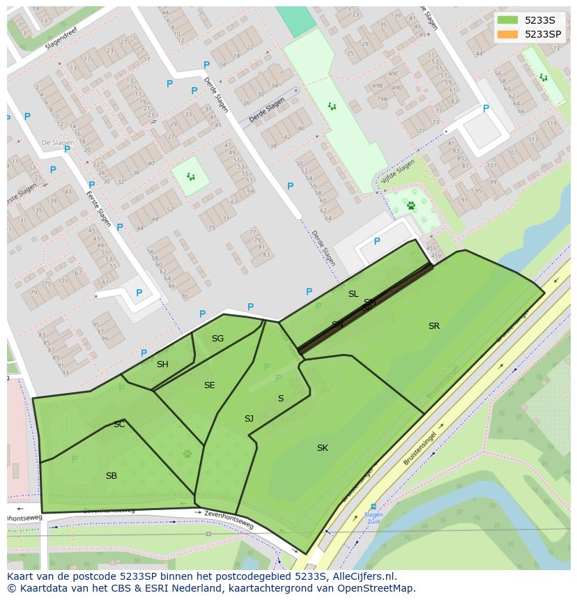 Afbeelding van het postcodegebied 5233 SP op de kaart.