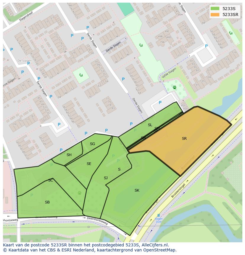 Afbeelding van het postcodegebied 5233 SR op de kaart.