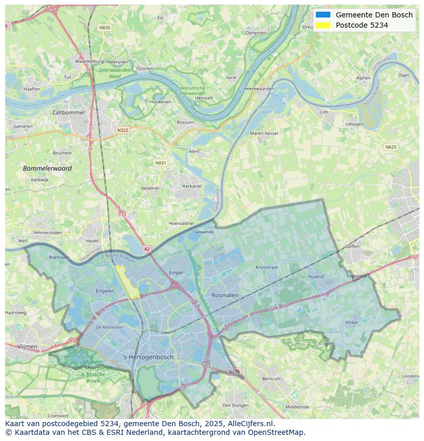 Afbeelding van het postcodegebied 5234 op de kaart.