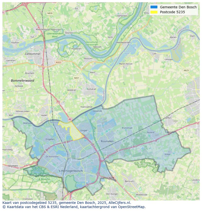 Afbeelding van het postcodegebied 5235 op de kaart.