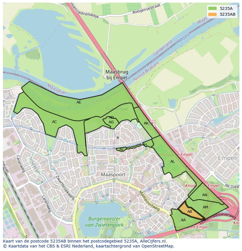 Afbeelding van het postcodegebied 5235 AB op de kaart.