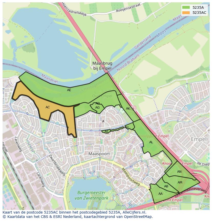 Afbeelding van het postcodegebied 5235 AC op de kaart.