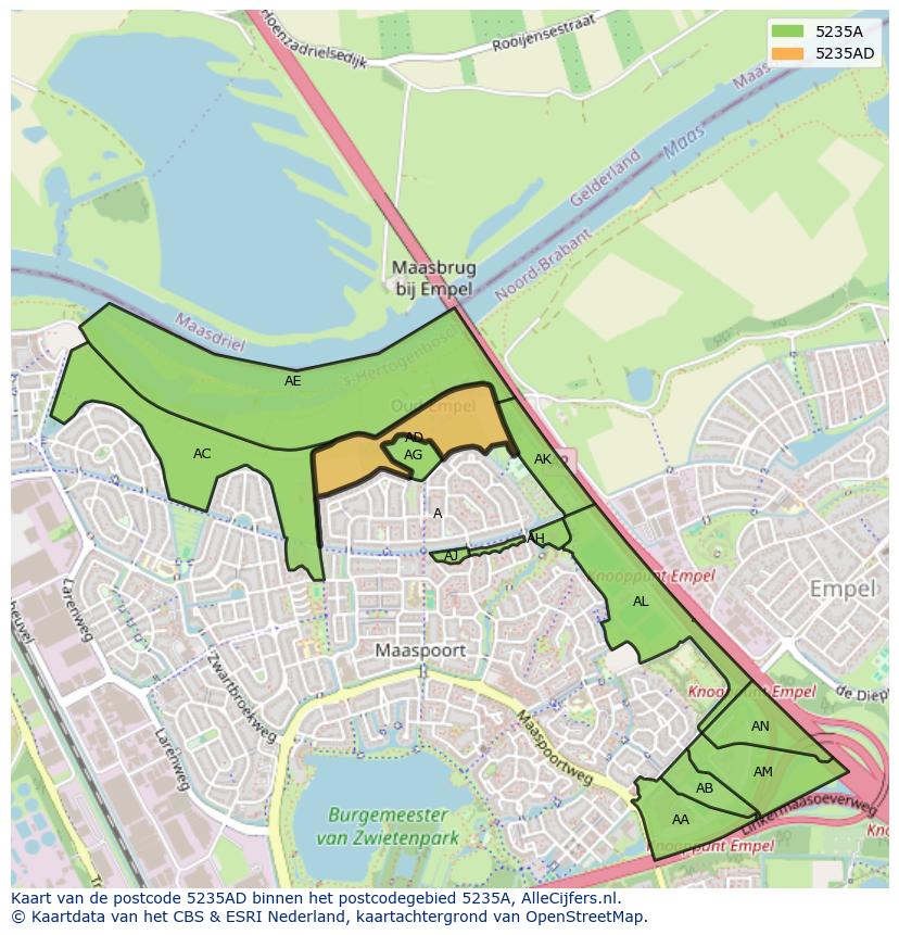 Afbeelding van het postcodegebied 5235 AD op de kaart.