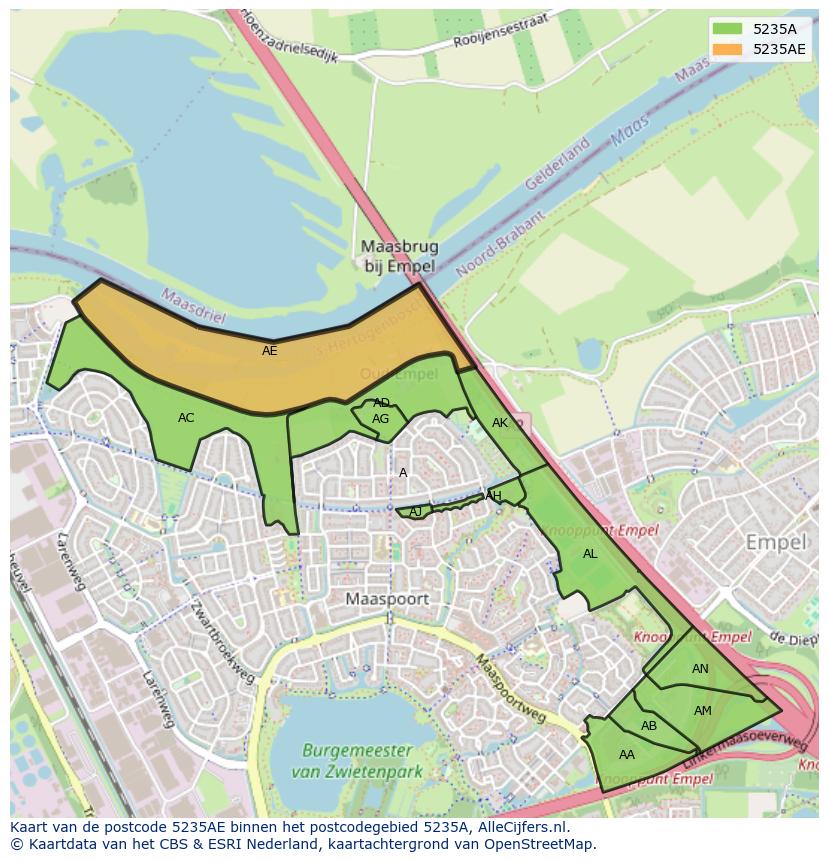 Afbeelding van het postcodegebied 5235 AE op de kaart.