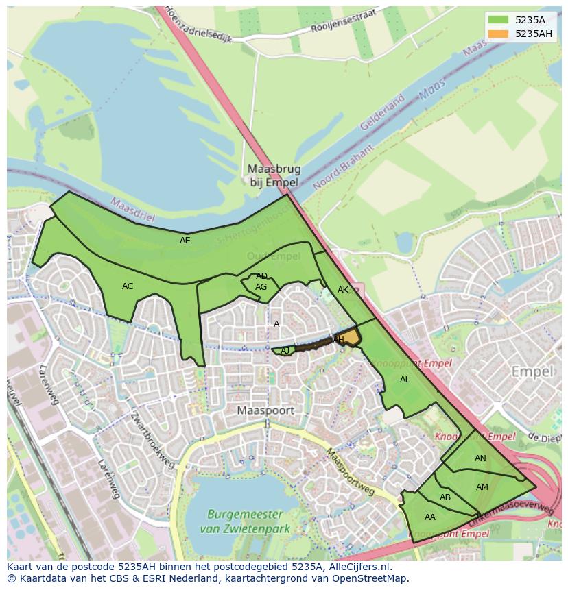 Afbeelding van het postcodegebied 5235 AH op de kaart.
