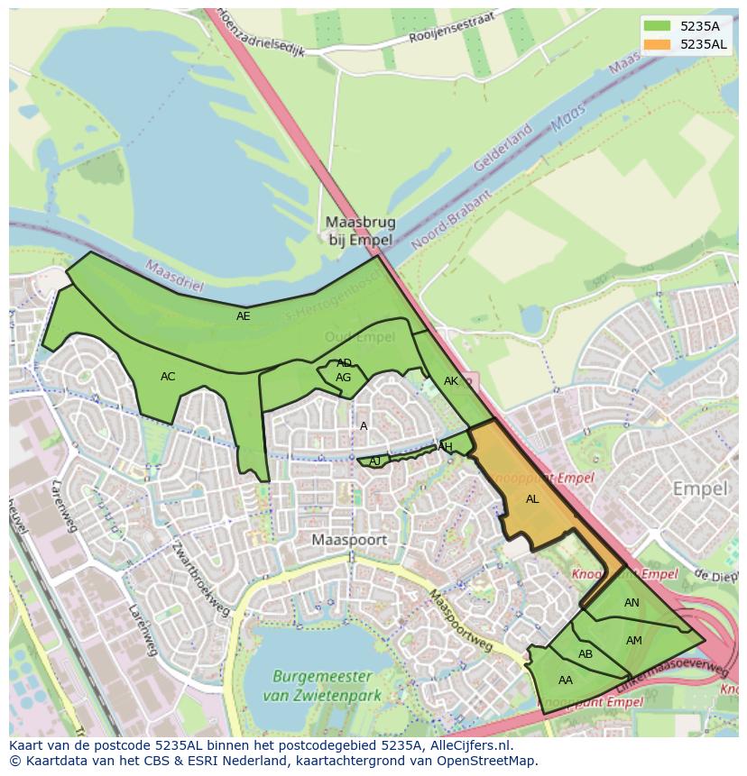 Afbeelding van het postcodegebied 5235 AL op de kaart.