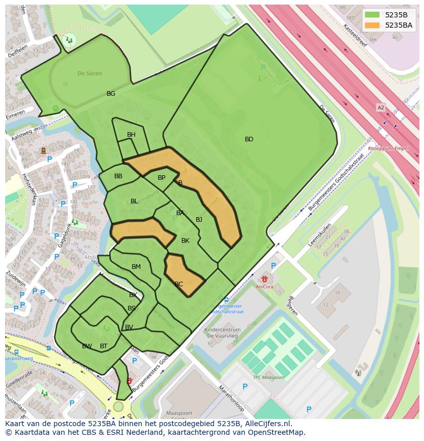 Afbeelding van het postcodegebied 5235 BA op de kaart.
