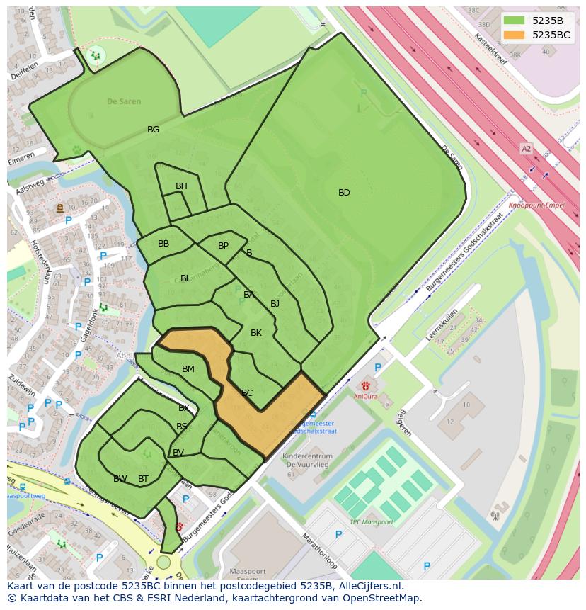 Afbeelding van het postcodegebied 5235 BC op de kaart.