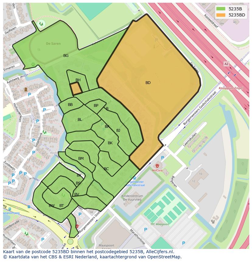 Afbeelding van het postcodegebied 5235 BD op de kaart.