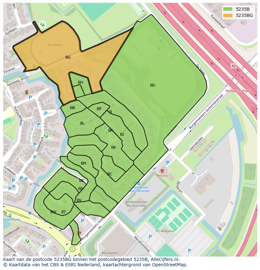Afbeelding van het postcodegebied 5235 BG op de kaart.