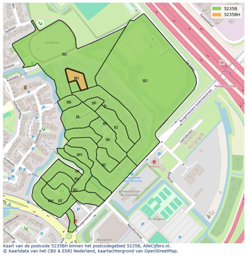 Afbeelding van het postcodegebied 5235 BH op de kaart.