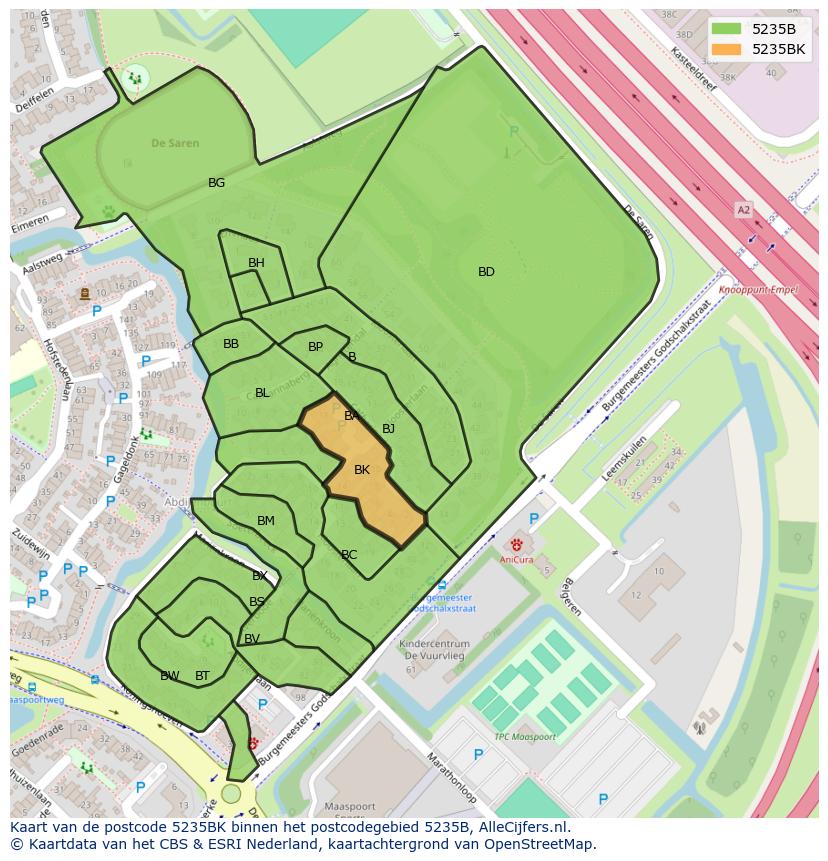 Afbeelding van het postcodegebied 5235 BK op de kaart.