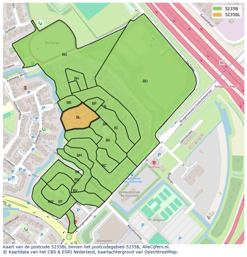 Afbeelding van het postcodegebied 5235 BL op de kaart.