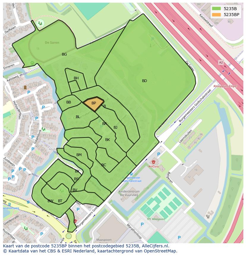 Afbeelding van het postcodegebied 5235 BP op de kaart.