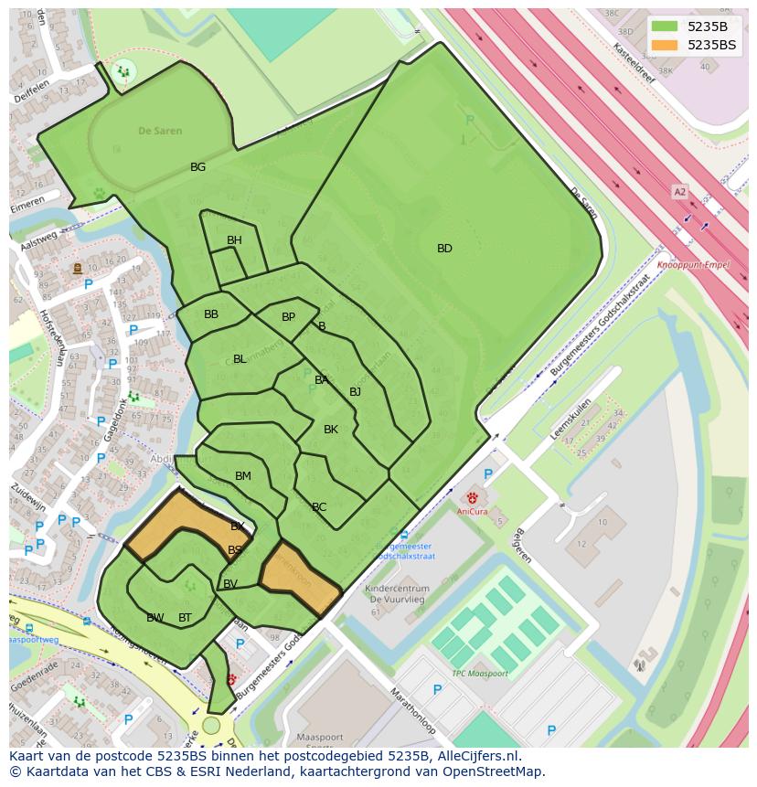 Afbeelding van het postcodegebied 5235 BS op de kaart.