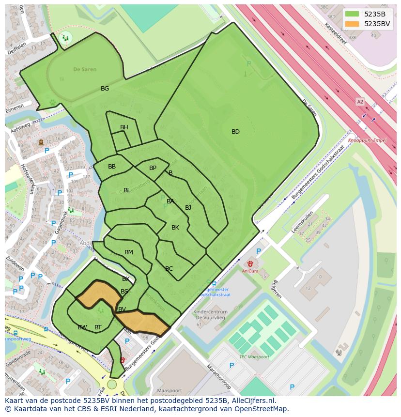 Afbeelding van het postcodegebied 5235 BV op de kaart.