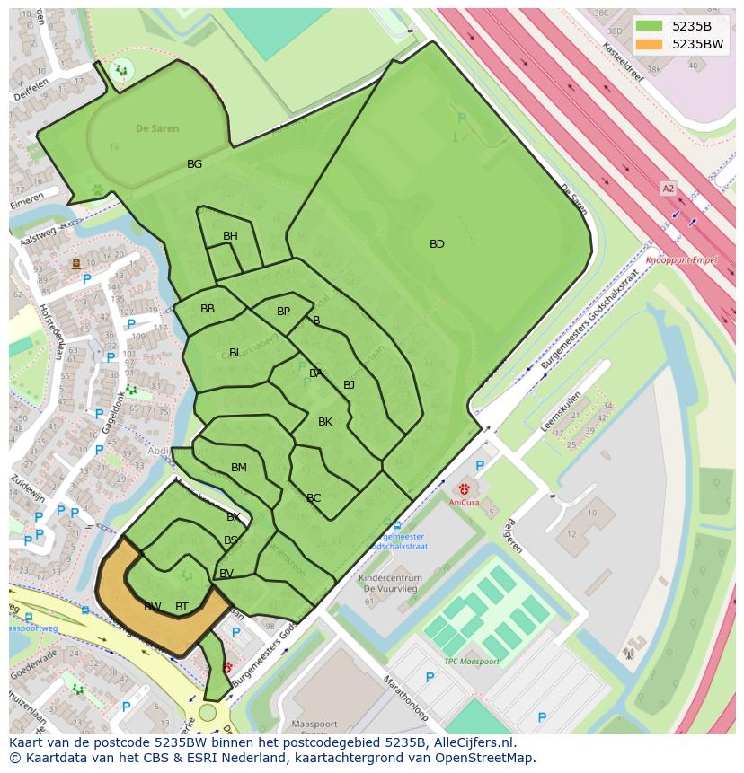 Afbeelding van het postcodegebied 5235 BW op de kaart.