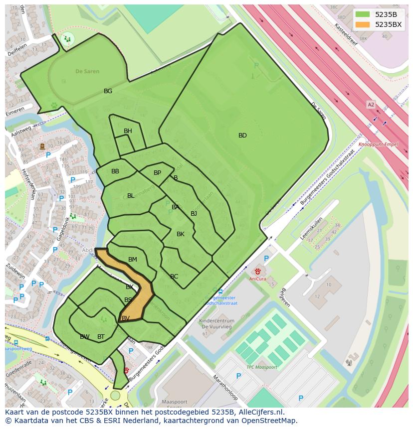 Afbeelding van het postcodegebied 5235 BX op de kaart.