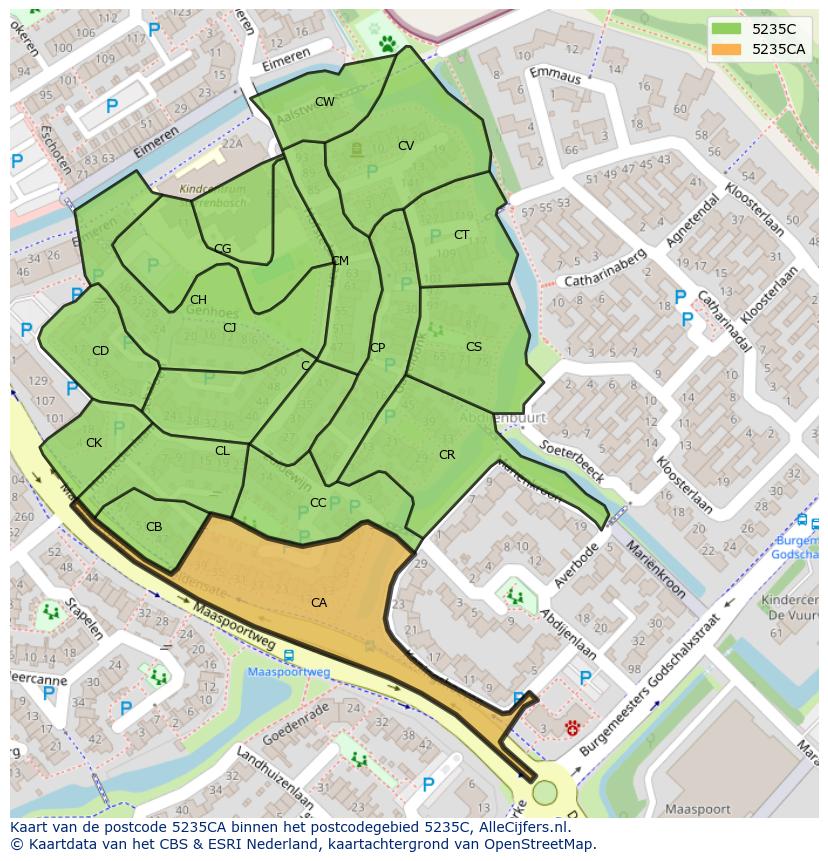Afbeelding van het postcodegebied 5235 CA op de kaart.