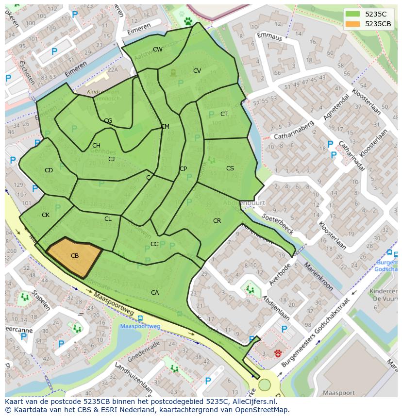 Afbeelding van het postcodegebied 5235 CB op de kaart.