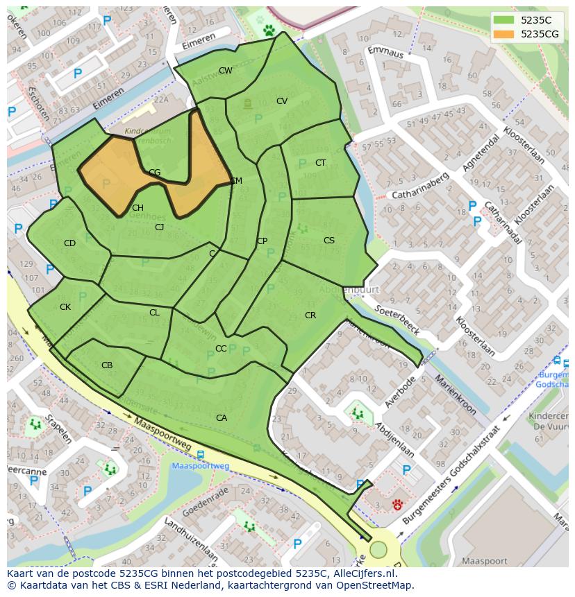 Afbeelding van het postcodegebied 5235 CG op de kaart.