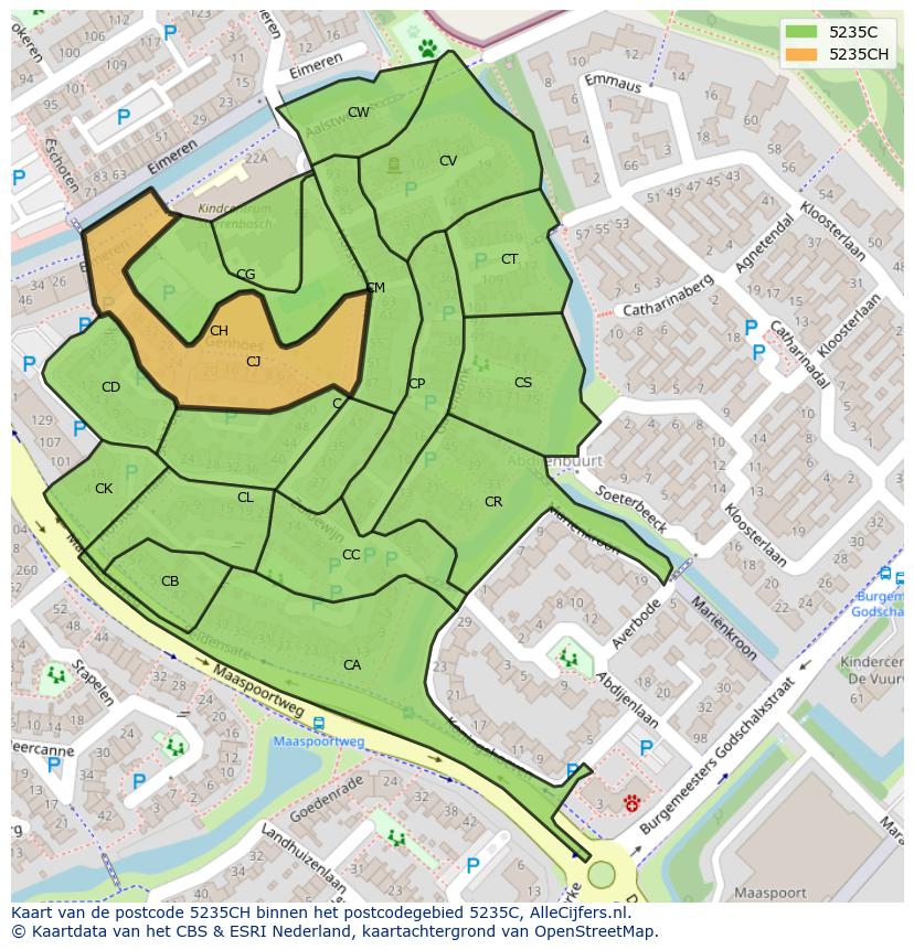 Afbeelding van het postcodegebied 5235 CH op de kaart.