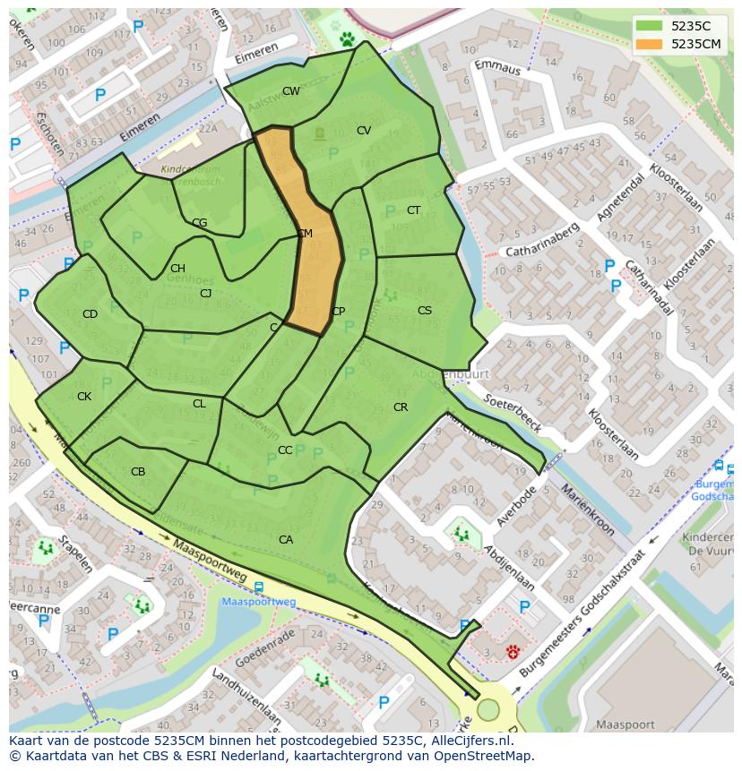 Afbeelding van het postcodegebied 5235 CM op de kaart.