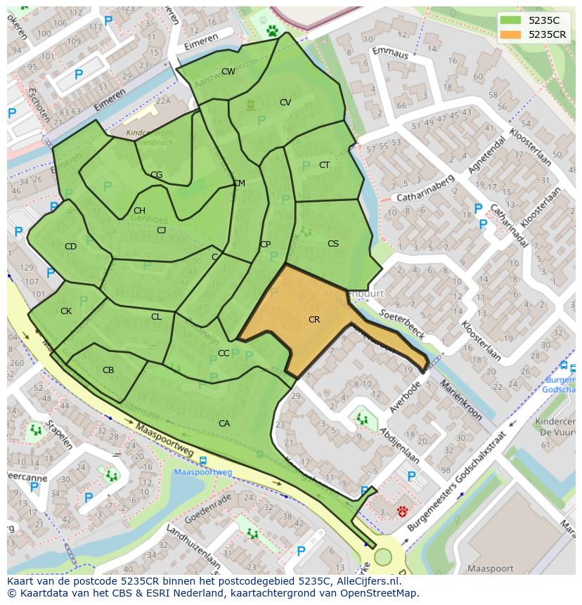 Afbeelding van het postcodegebied 5235 CR op de kaart.