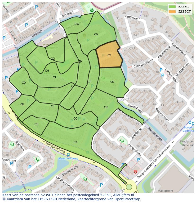 Afbeelding van het postcodegebied 5235 CT op de kaart.