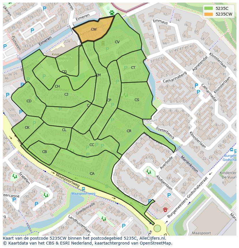 Afbeelding van het postcodegebied 5235 CW op de kaart.