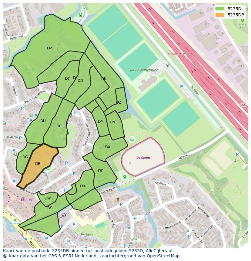Afbeelding van het postcodegebied 5235 DB op de kaart.