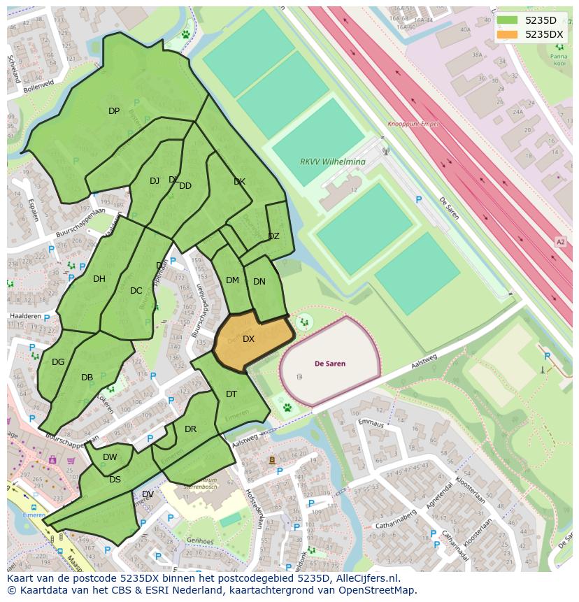 Afbeelding van het postcodegebied 5235 DX op de kaart.