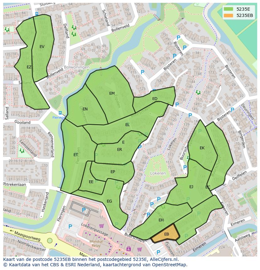 Afbeelding van het postcodegebied 5235 EB op de kaart.