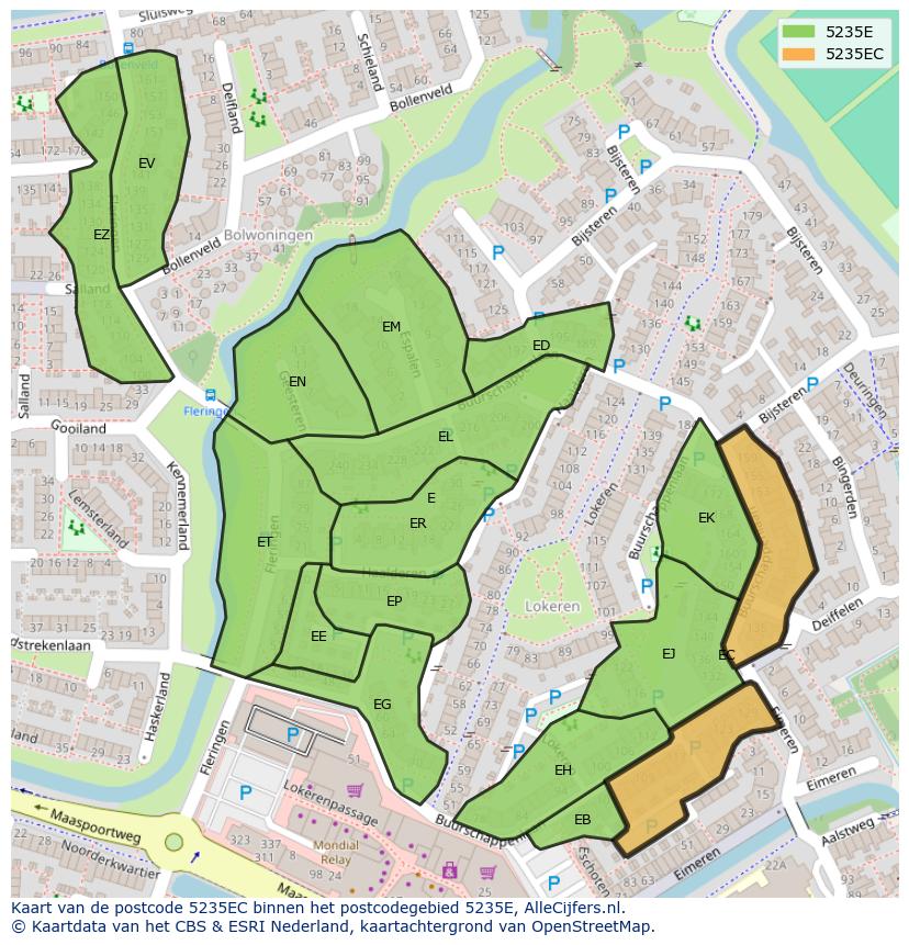 Afbeelding van het postcodegebied 5235 EC op de kaart.
