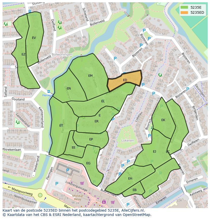 Afbeelding van het postcodegebied 5235 ED op de kaart.
